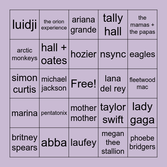 honey's music bingo Card
