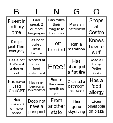 Icebreaker Bingo Card