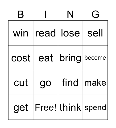 irregular verbs Bingo Card