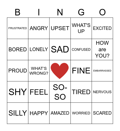 FEELINGS Bingo Card