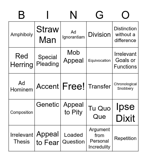 Fallacy Bingo Card