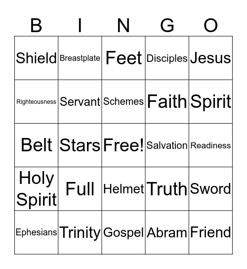 Armor of God Bingo Card