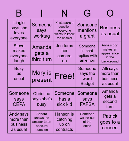 Untitled Bingo Card