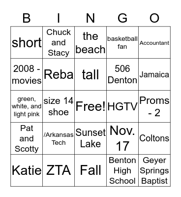 J.C. and Caroline Bingo Card
