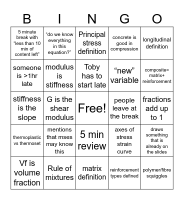 MSE543 Bingo Card