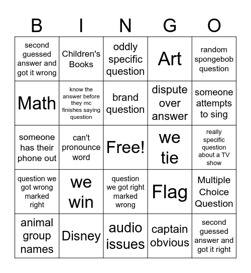 trivia bingo Card
