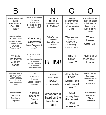 BOLD X BHM BINGO Card