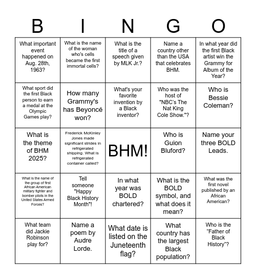 BOLD X BHM BINGO Card