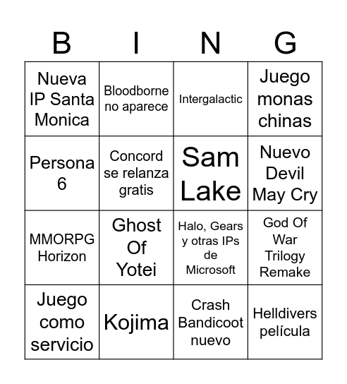 State Of Play Bingo Card