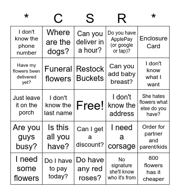 CSR Bingo Card