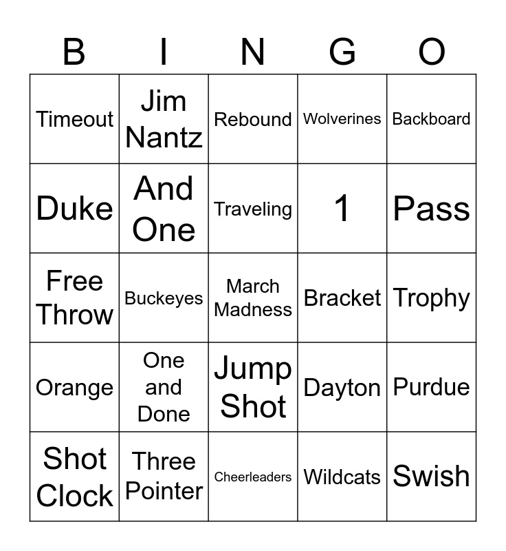 March Madness Bingo Card