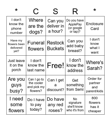 CSR Bingo Card