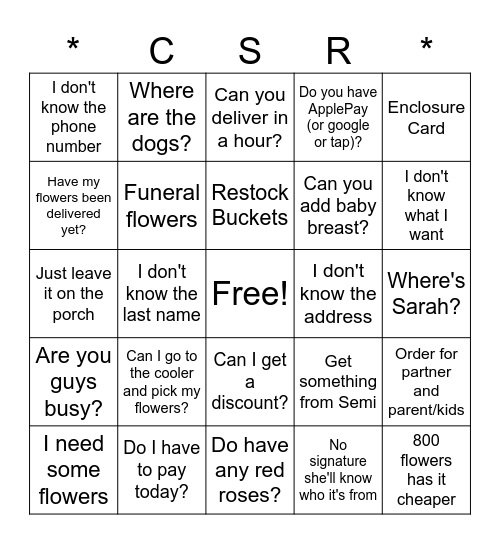 CSR Bingo Card