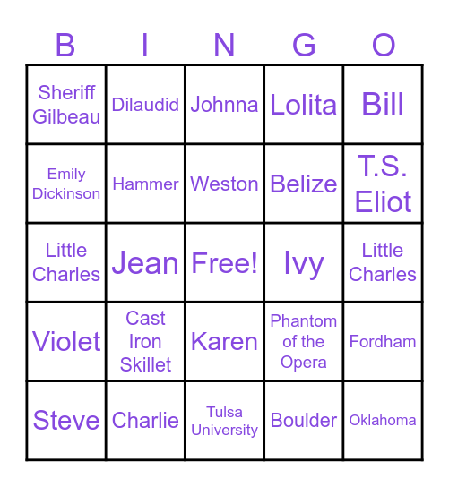 August Osage County Bingo Card