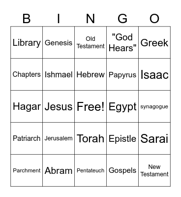 Bible Beginnings Bingo Card