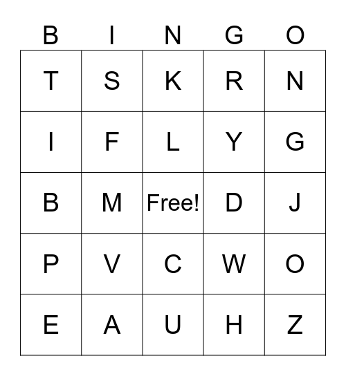 Alphabet Bingo Card