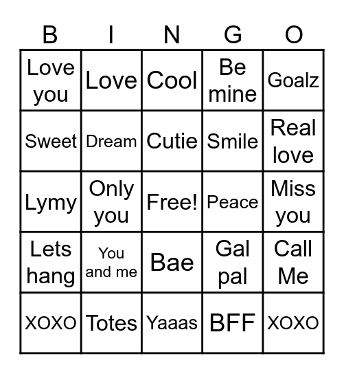 Valentines Bingo Card