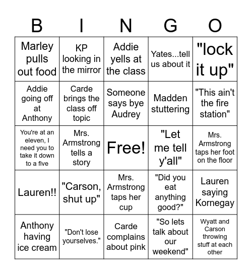 Armstrong Bingo-5th Period Bingo Card