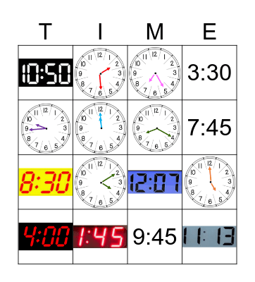 Telling Time! Bingo Card