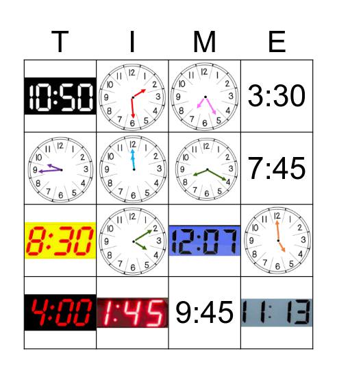Telling Time! Bingo Card