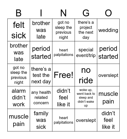 why isnt jasmine at school? Bingo Card