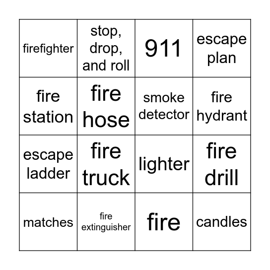 Fire Safety Bingo Card