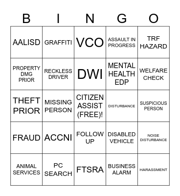 DISPATCH Bingo Card