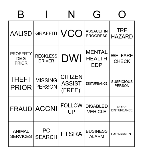 DISPATCH Bingo Card