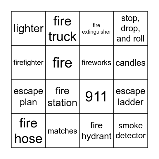 Fire Safety Bingo Card