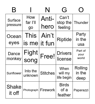 Musical Bingo Card