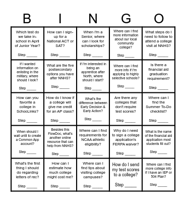 Junior Week FlowDoc Bingo Card