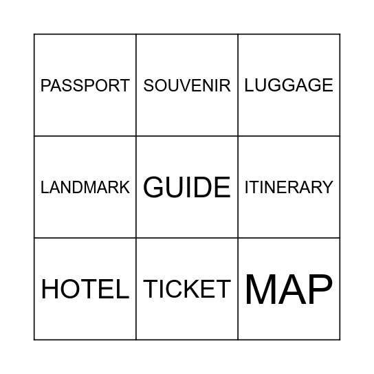 TRAVEL BINGO!! Bingo Card
