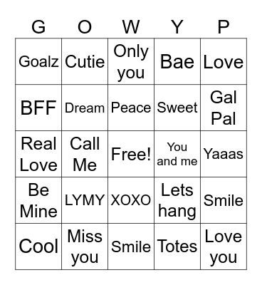 Valentines Day Bingo Card