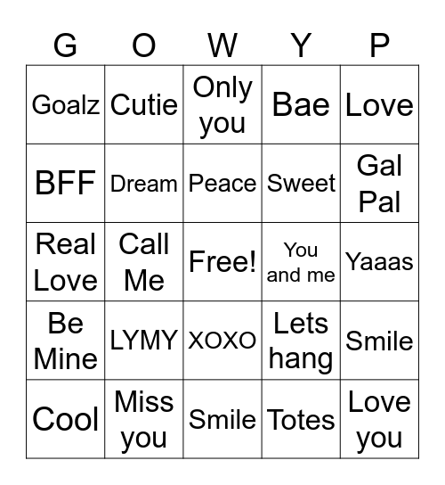 Valentines Day Bingo Card