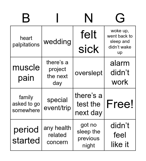 why isn’t jasmine at school? Bingo Card