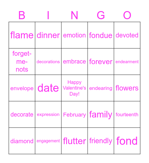 D-F Valentine Bingo Card