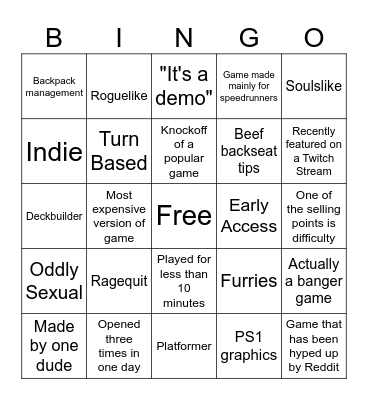 Bepis Game of the Day Bingo Card