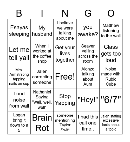 Armstrong-7th Preiod Bingo Card