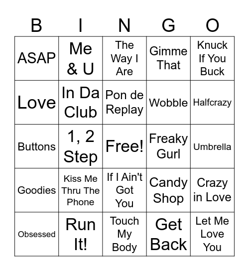 Legendary Lyrics 2000's! Bingo Card