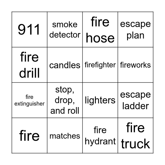 Fire Safety Bingo Card