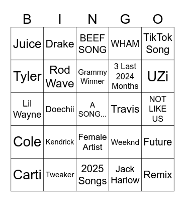 Rap Caviar BINGO Card