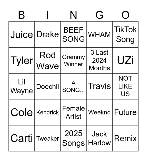 Rap Caviar BINGO Card