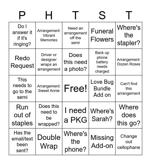 Photo Studio Bingo Card