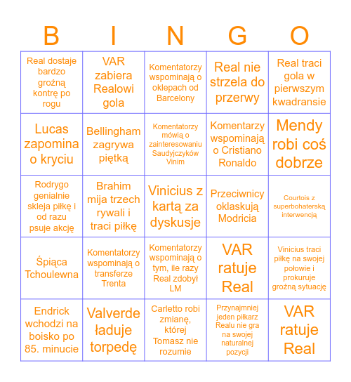 Real Madryt live bingo (home) Bingo Card