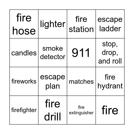 Fire Safety Bingo Card