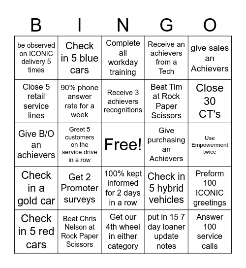 Service tax time Bingo Card