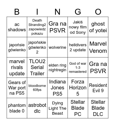 playstation state of play Bingo Card