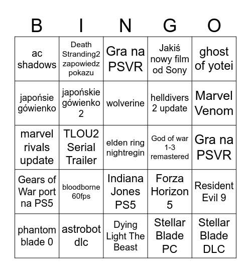 playstation state of play Bingo Card