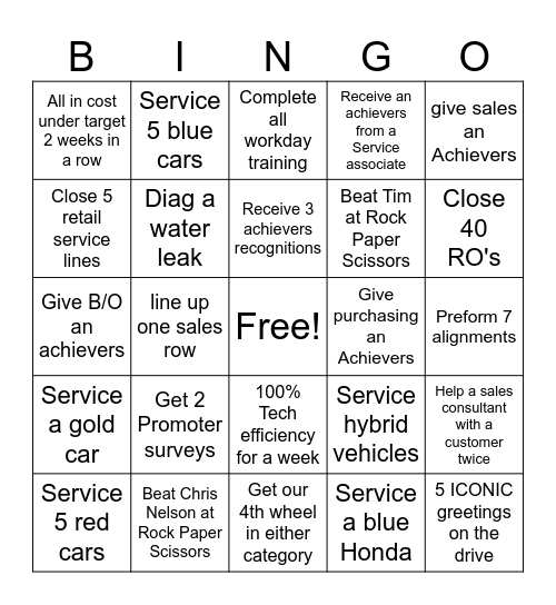 Service tax time Bingo Card
