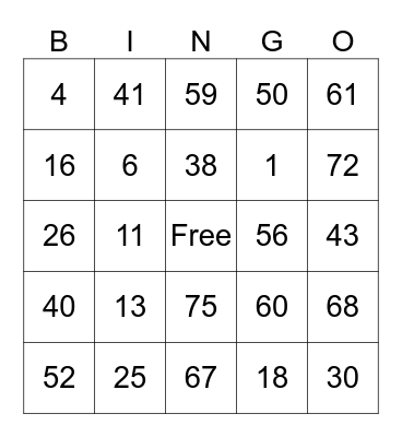 Bingo Card 29 Bingo Card